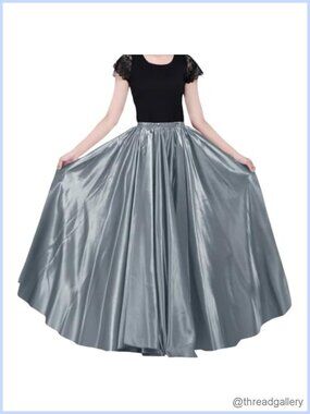 360 Full Circle Maxi Skirt with Elastic Waist Satin Belly Dance Cosplay